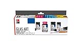 Marabu 1302000000088 - Glas Art Starter Set, brillante Glasfarbe mit feinem, fließendem Verlauf, intensive Leuchtkraft, für Glas, Porzellan und Acylglas, 4 x 15 ml Farbe, 20 ml Reliefpaste und Pinsel