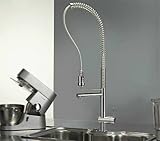 Profi Spültisch Küchenarmatur mit praktischer Geschirrbrause und schwenkbarem Auslauf, Einhandmischbatterie chrom mit Spiralfeder für Gastronomie oder Privatbereich, Serie SPRINGY