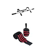 Ultrasport Multifunktions-Klimmzugstange mit Oberkörpertrainer ohne Bohren verwendbar an der Tür oder am Boden belastbar bis 80 kg + Handgelenkbandage für Bodybuilding, Kraftdreikampf, Unisex, 2 Stück
