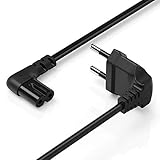 Hama Netzkabel mit flachem Eurostecker (Netzwerkkabel mit Kupplung und 2 poligem Stecker, beidseitig gewinkelt, Netzstecker mit Stromkabel für Laptop, Konsolen, Radios etc., 2,5 A, 230 V, 3 m) schwarz