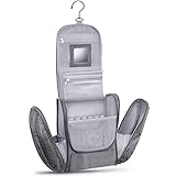 Großer Premium Kulturbeutel zum Aufhängen mit Spiegel [Modell 2021] für Männer und Frauen I Geräumiger Kulturtasche Herren mit Haken I Beauty Case Damen I Waschtasche I Kosmetiktasche (Grau)
