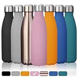 KING DO WAY Thermobecher Doppelwandige Edelstahl Trinkflasche Sportflasche 8 Farbe Wasserflasche Camping Reisebecher Haelt Getraenke 12 Stunden Kalt & 24 Heiß 500 ml / 18 BPA frei für Kinder, Erwachsene, Camping, Wandern, Reisen, Yoga, Auto und Büro (Hellgelbe Holz Farbe)