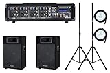 Pronomic PM42-110 StagePower Set Aktivanlage (4-Kanal 100 Watt Powermischer mit MP3-Player, 10' Boxen, Stative und Kabel)