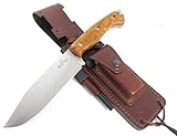 JEO-TEC Nº37 Outdoor Camping Gürtelmesser Jagdmesser Überlebensmesser Survival Bushcraft Messer - Premium Qualität - Stahl MOVA - Lederscheide + Feuerstahl + Messerschärfer - Handgefertigt in Spanien