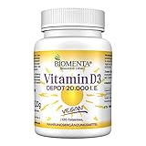 BIOMENTA Vitamin D3 hochdosiert – vegan - 20000 I. E. je Vitamin D Tablette – Depot 1 Tab. Vitamin D /20 Tage - 120 Vitamin D3 Tabletten aus Cholecalciferol