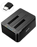 Alxum Festplatten Dockingstation, USB C Dual Bay USB 3.0 Docking Station für 2.5 und 3.5 Zoll SATA HDD/SSD/SSHD Offline Klon Bis zu 2 Laufwerke mit je 14 TB