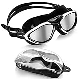 Schwimmbrille Erwachsene Anti Fog Ohne Leakage deutlich Anblick UV Schutz 180°Weitsicht Einfach zu anpassen,Super komfortabeler Schwimmbrille für Herren und Damen (Black&White/Silver Mirrored Lens)