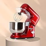 Klarstein Preis/LEISTUNGSSIEGER Bella Rossa - Küchenmaschine, Rührmaschine, Knetmaschine, 1200 Watt, 1,6 PS, 5,2 Liter, planetarisches Rührsystem, 6-stufige Geschwindigkeit, Edelstahlschüssel, rot