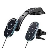 DolDer 15W Handyhalterung Auto Magsafe-Ladegerät kompatibel mit iPhone 12 Pro Max Mini Magnet-Wireless-Charger Kabelloses Ladegerät mit Saugnapf Halter & 360° Lüftungsclip