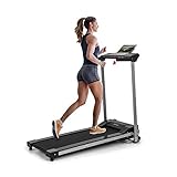 Klarfit Treado Active Laufband, 1.1 PS Motorleistung, Lauffläche: 360 x 1000 mm (BxL), Geschwindigkeit: bis 10 km/h, integrierte Lautsprecher, Tablethalterung, klappbar, Bodenrollen, pianoschwarz