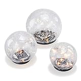 Solar Leuchtkugel 3er-Set'Golden Balls' - angenehm warmweißes Licht - traumhafte Lichteffekte dank Bruchglasoptik - Größen: 10, 12 & 15 cm - Solarlampe Gartenbeleuchtung Solarleuchte esotec 102088