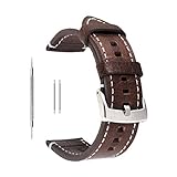 Uhrenarmband aus Echtleder von Berfine, extra weiches Echtleder, Ersatzarmband für Damen- und Herrenuhren, schwarz, braun, 18 mm, 20 mm, 22 mm, dunkelbraun, 22 mm