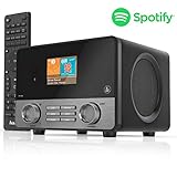 Hama Internetradio IR110MS (Spotify, WLAN, USB, Multiroom, 30 Favoritenplätze, Wifi-Streaming, beleuchtetes 2.6Farbdisplay, integr. Radio-Wecker, mit Fernbedienung, gratis UNDOK Radio-App) schwarz