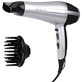 Aigostar Haartrockner DryCare Haartrockner, 2200 Watt,Silber und Schwarz mit Diffusor und Stylingdüse Zubehör