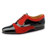 Nueva Epoca - Herren Tango/Salsa Tanzschuhe Sucre - Lack Schwarz / Velourleder Rot [UK 8,5]