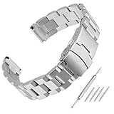 Beauty7 22mm Breit Silber Edelstahl Uhrenarmband Uhrenarmbänder Uhrband Ersatzarmband mit Faltschließe Schließe Schnalle Metall Uhr Armband 4 STK Federstege und Federstift