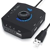 CSL - USB Soundkarte extern - Soundkarte mit Lautstärkeregelung USB Hub - Anschluss für Headset Kopfhörer Mikrofon - Equalizer - Steuerung eines Audioplayers - schwarz