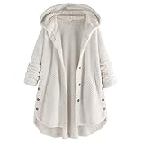 Lulupi Damen Winterjacke Teddy Fleece Plüschjacke mit Taschen, Herbst Winter Plüsch Hooded Pullover Jacke Oversize Kuscheljacke Warme Mantel Kapuzenjacke Übergangsjacke