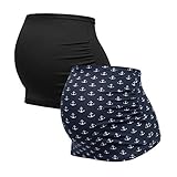 Herzmutter Bauchband für Schwangere - 2er-Set - Baumwolle - Umstands-Schwangerschafts-Bauchbänder - Nierenwärmer-Shirtverlängerung für die Schwangerschaft - Anker-Muster - 6100 (Anker/Schwarz, M)