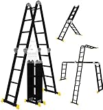 𝐂𝐑𝐀𝐅𝐓𝐅𝐔𝐋𝐋 Aluminium Multifunktionsleiter CF-104A - 𝟑 𝐉𝐀𝐇𝐑𝐄 𝐆𝐀𝐑𝐀𝐍𝐓𝐈𝐄 - 6 in 1-16 Sprossen - 475cm Gesamtlänge - Gelenkleiter - Vielzweckleiter - Leitergerüst (Black Edition)