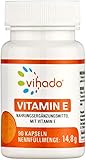 Vihado Vitamin E – veganes Nahrungsergänzungsmittel mit Vitamin E hochdosiert – kontrollierte Qualität aus Deutschland – ohne unerwünschte Zusätze – 90 Kapseln