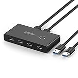 UGREEN 4 Ports USB 3.0 Teilen USB Switch für 2 PCs 2 In 4 Out Umschalter mit 2 USB 3.0 Kabel für Drucker, Scanner, Tastatur, USB Sticks, Festplatten, Maus, Headset usw Schwarz