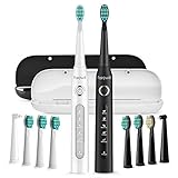 Fairywill Elektrische Zahnbürste D7 Doppelpack - 8 Aufsteckbürsten 2 Reisekoffer enthalten, 5 Modi mit 2 Minuten Timer, Wiederaufladbar IPX7 Wasserdicht Schall ElectricToothbrush