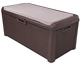 Ondis24 Kissenbox Auflagenbox Santo Rattan Optik braun Sitztruhe inkl. passender Auflage (beige) 560 Liter XXL
