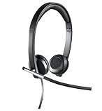 Logitech H650e Kopfhörer mit Mikrofon, Stereo-Headset, Rauschunterdrückung, Lautstärkeregelung und Stummschaltung am Kabel, LED-Anzeige, USB-Anschluss, PC/Mac/Laptop - Schwarz