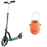 HUDORA 2986095101 Alu 9' BigWheel Bold Cushion-Big Wheel City Scooter-Tret-Roller mit Stoßdämpfung, türkis/schwarz, One Size & Kabel-Schloss Fahrrad Scooter, Zahlenschloss, 14492