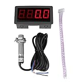 Drehzahlmesser Digital, 4 Digital LED Display Drehzahlmesser RPM Geschwindigkeit Meter Panel Induktive Halleffektsensor NPN Näherungsschalter(Rot)