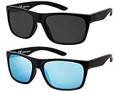 La Optica B.L.M. Herren Sonnenbrille UV400 Männer Sportbrille Fahrradbrille - Doppelpack Set Matt Schwarz (Gläser: 1 x Grau, 1 x Türkis Verspiegelt)