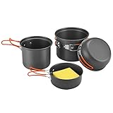 Bulin 5-Teilig Camping Kochgeschirr Set Alu Topf 2 Personen Leicht Topfset Faltbar Kochtopf Outdoor Kochset mit Topf Schüssel Pfanne für Camping Hiking Trekking Wandern