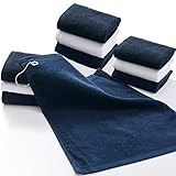 Senteen Golf Handtuch, 3 Pcs Golf Towel with Clip Golf Schlägertuch Microfaser Sporthandtuch Baumwolle Golf Handtuch, Für Fitness Sport Outdoor Yoga Golf Laufen Fahrrad (Schwarz Weiß Blau)