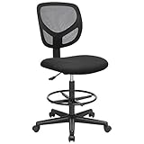 SONGMICS Bürostuhl, ergonomischer Arbeitshocker, Sitzhöhe 55-75 cm, hoher Arbeitsstuhl mit Verstellbarer Fußstütze, Belastbarkeit 120 kg, schwarz OBN15BK