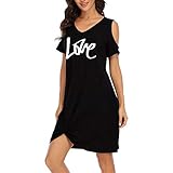 Sisifa Damen Freizeitkleid Seitenknoten T-Shirt Minikleid Ausschnitt Kurzarm Tunika Kurzes Kleid Lose