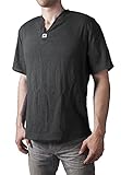 Lofbaz Herren Thai V-Neck T-Shirt Short Sleeve Schwarz XL