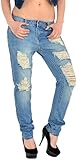 ESRA Damen Jeans Hose Boyfriedhose Destroyed Jeanshose mit Risse Baggyjeans Z05