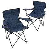 Nexos 2er Set Angelstuhl Angelhocker Faltstuhl Campingstuhl Klappstuhl mit Armlehne Getränkehalter dunkelblau 85x 52x50 cm bis 120 kg incl. Transporttasche