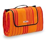 Relaxdays Picknickdecke Fleece, wasserdichte Outdoordecke, wärmeisoliert, Tragegriff, XL 200x200cm, orange-rot gestreift