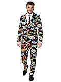 OppoSuits Lustige Verrückt Abschlussball Anzüge für Herren - Komplettes Set: Jackett, Hose und Krawatte,Schwarz,52