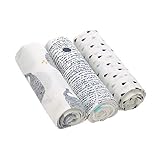 LÄSSIG Baby Pucktuch Spucktuch Muslin Mulltuch aus Bambusfaser und Baumwolle weich atmungsaktiv (3 Stk. 80 x 80 cm)/Heavenly soft Swaddle L Little Water Whale
