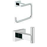 GROHE Essentials | Badaccessoires - WC-Papierhalter | 40507001 + GROHE Essentials Cube | Badaccessoires - Handtuchhaken | silber | 40511001