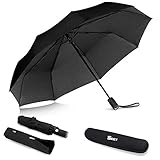 SKEY Regenschirm Taschenschirm umgekehrter Umbrella- inkl. Schirm-Tasche & Reise-Etui - Auf-Zu-Automatik, Teflon-Beschichtung, windsicher, sturmfest bis 140 km/h