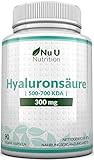 Hyaluronsäure Kapseln 300mg | 90 Kapseln (3 Monatsvorrat) | Mikro-molekulare kDa | Dreifache Stärke im Vergleich zu vielen Marken von Nu U Nutrition