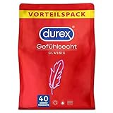 Durex Gefühlsecht Classic Kondome – Hauchzarte Kondome für intensives Empfinden und innige Zweisamkeit – 40er Großpackung (1 x 40 Stück)