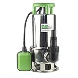 TRUTZHOLM® Edelstahl Schmutzwasserpumpe Tauchpumpe 1.100W 18.000 l/h Körnergröße 35 mm Schmutzwasserpumpe Tauchpumpe Brunnenpumpe Pumpe mit Schwimmer Abwasserpumpe Gartenpumpe Teich