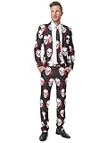 Suitmeister Herren Men Suit Business-Anzug Hosen-Set,Weiß/Rot/Schwarz (Skulls Blood),L