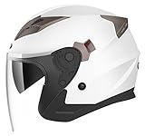 Jethelme Rollerhelm Sturzhelm Chopper Helm - YEMA YM-627 Motorradhelm ECE mit Doppelvisier Sonnenblende für Damen Herren Erwachsene-Weiß-M