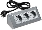 ChiliTec Steckdosenblock Ecksteckdose 3 Steckdosen mit 1,5m Kabel I 45° Winkel I 230V Aufbau & Eck-Montage für Arbeitsplatte Küche Werkstatt I Silber